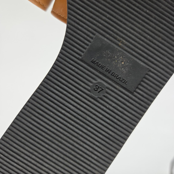 Anthropologie Buckle Slide Sandals Size 37 7 Slip On Brown Black Open Toe Anthro - Picture 6 of 7